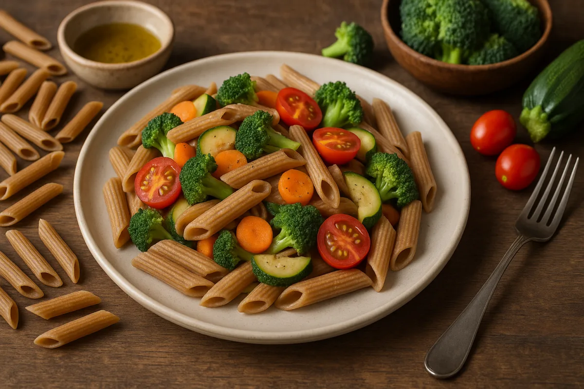 Pasta integrale con verdure di stagione: la preparazione che mantiene un basso indice glicemico